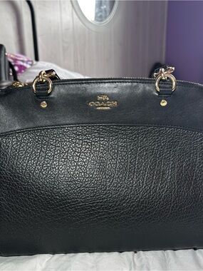 Coach Brooke Carryall Black Pebbled Leather Satchel with Gold Hardware Accents